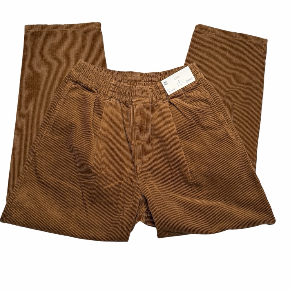 GU Corduroy Carrot Wide Leg Pleated Pants Men's Size Small Brown NEW